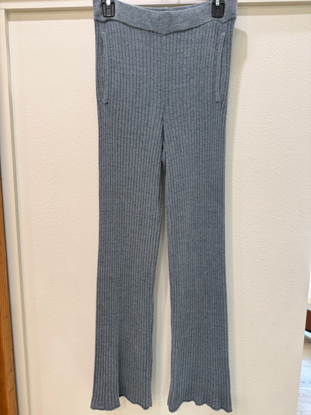 Barefoot Dreams Ribbed Knit Flare Pants in Heather Gray